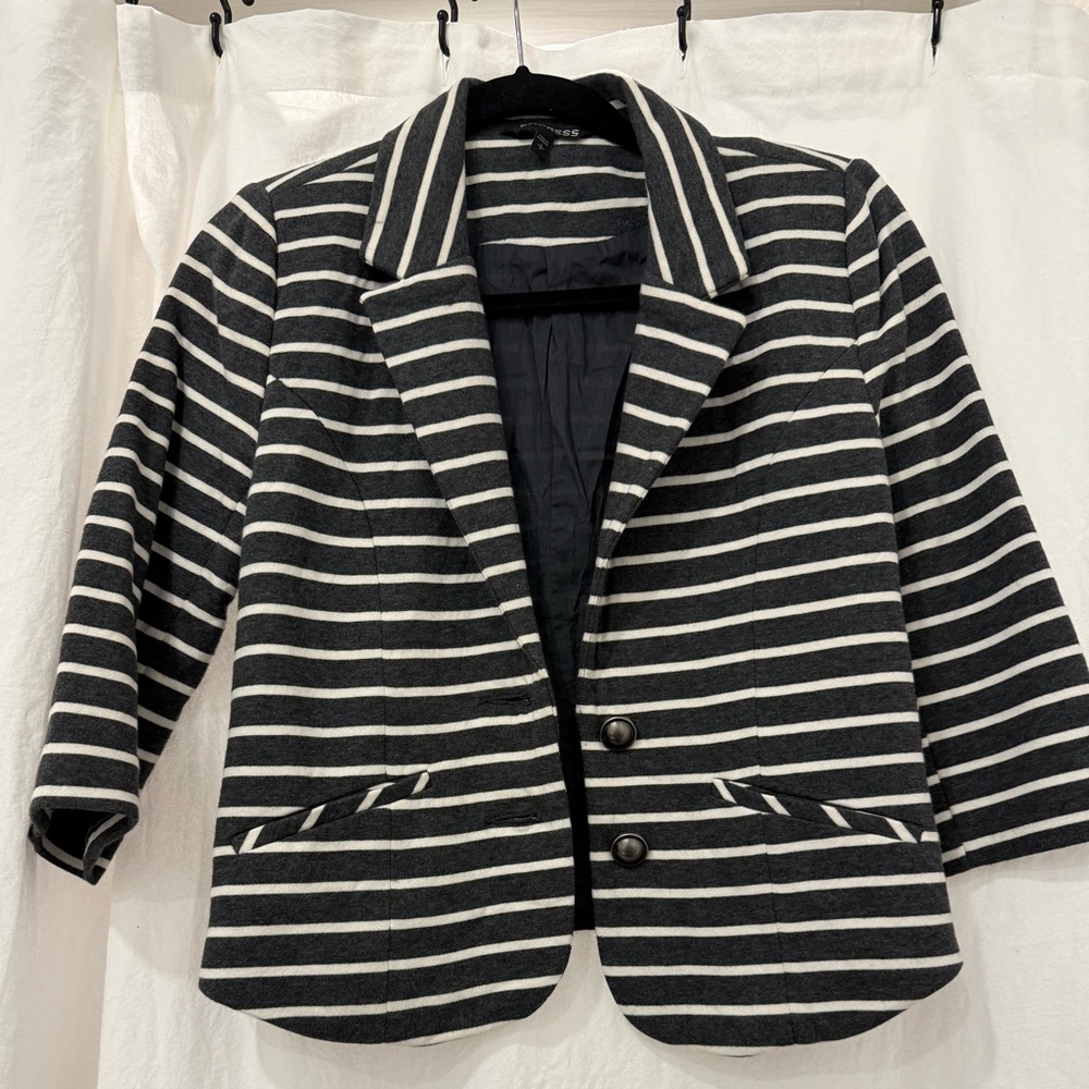 Express Striped Blazer Jacket – Dark Grey & White – Size Small